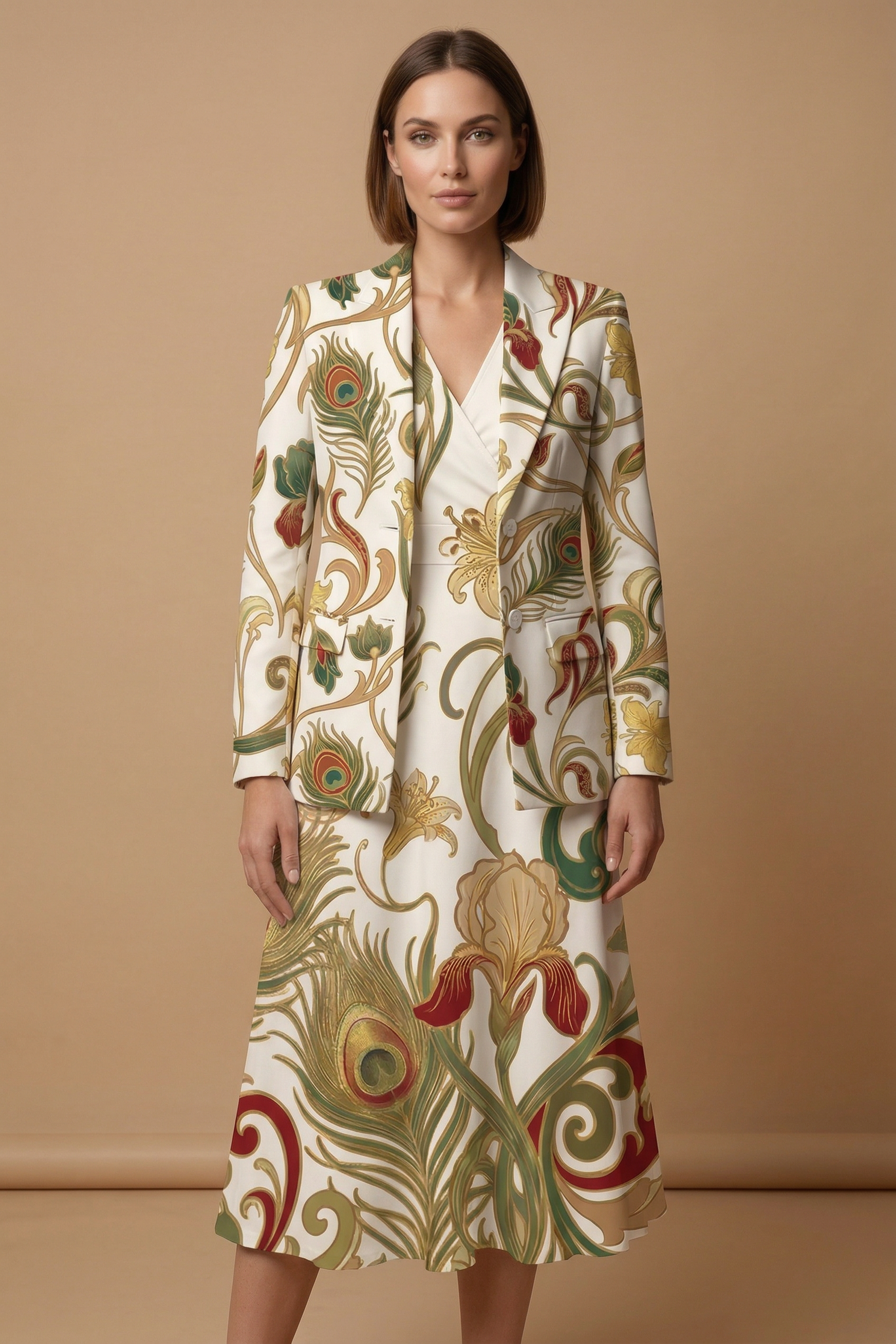 Art Nouveau Gold Blazer + Dress Set — outfit dress a front