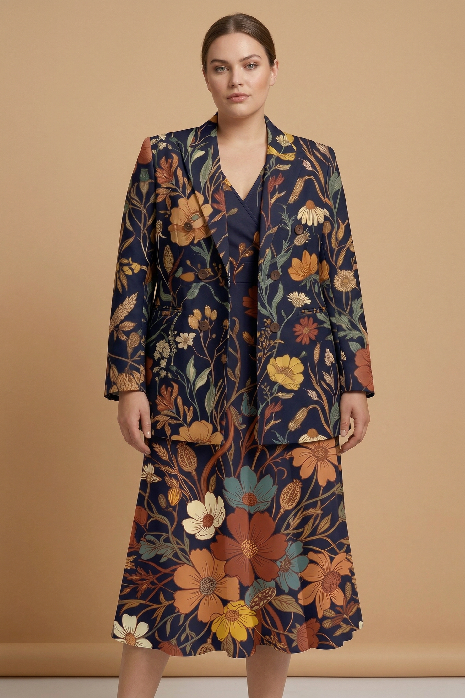 Dark Floral Classic Blazer + Dress Set — outfit dress a front