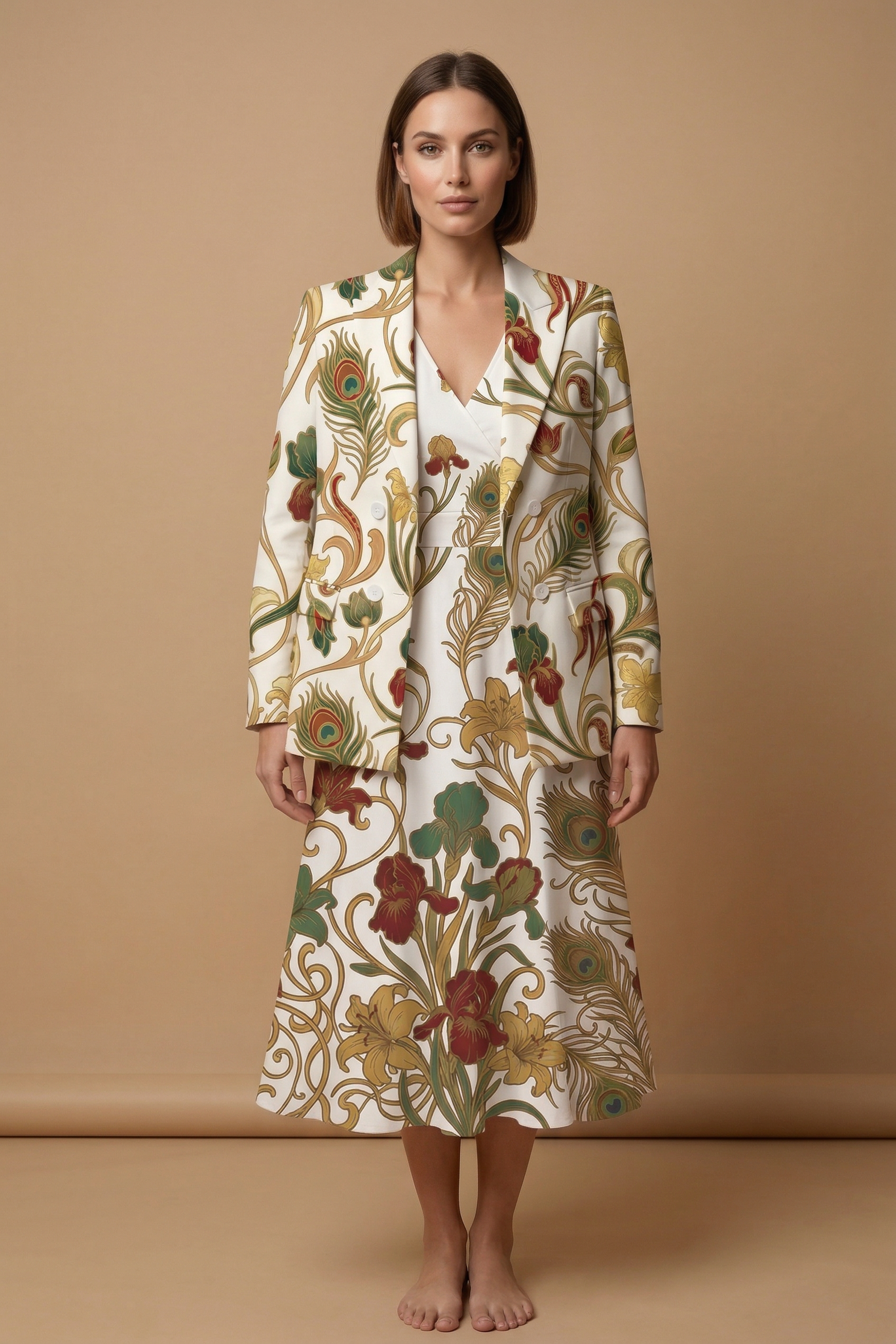 Art Nouveau Gold Blazer + Dress Set — outfit dress b front