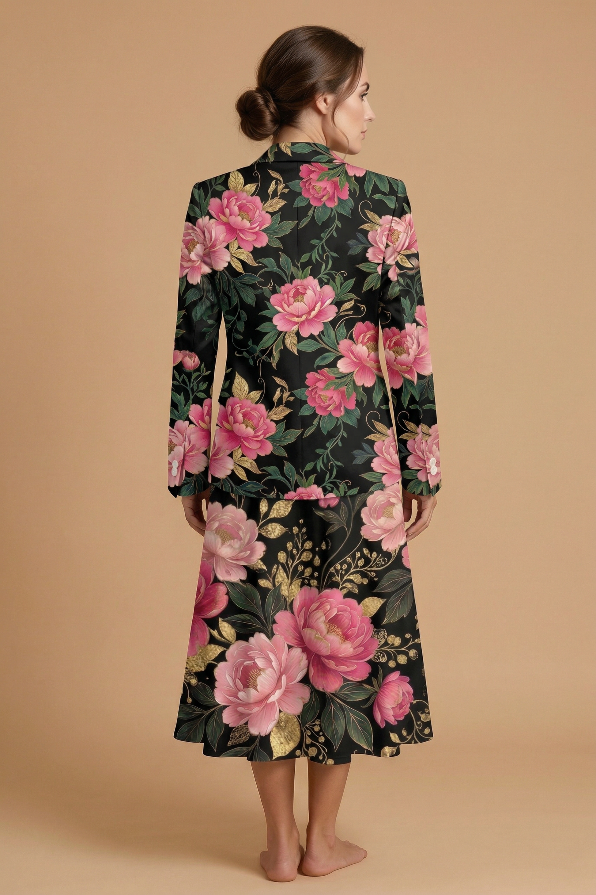 Dark Floral Rose Blazer + Dress Set — outfit dress back