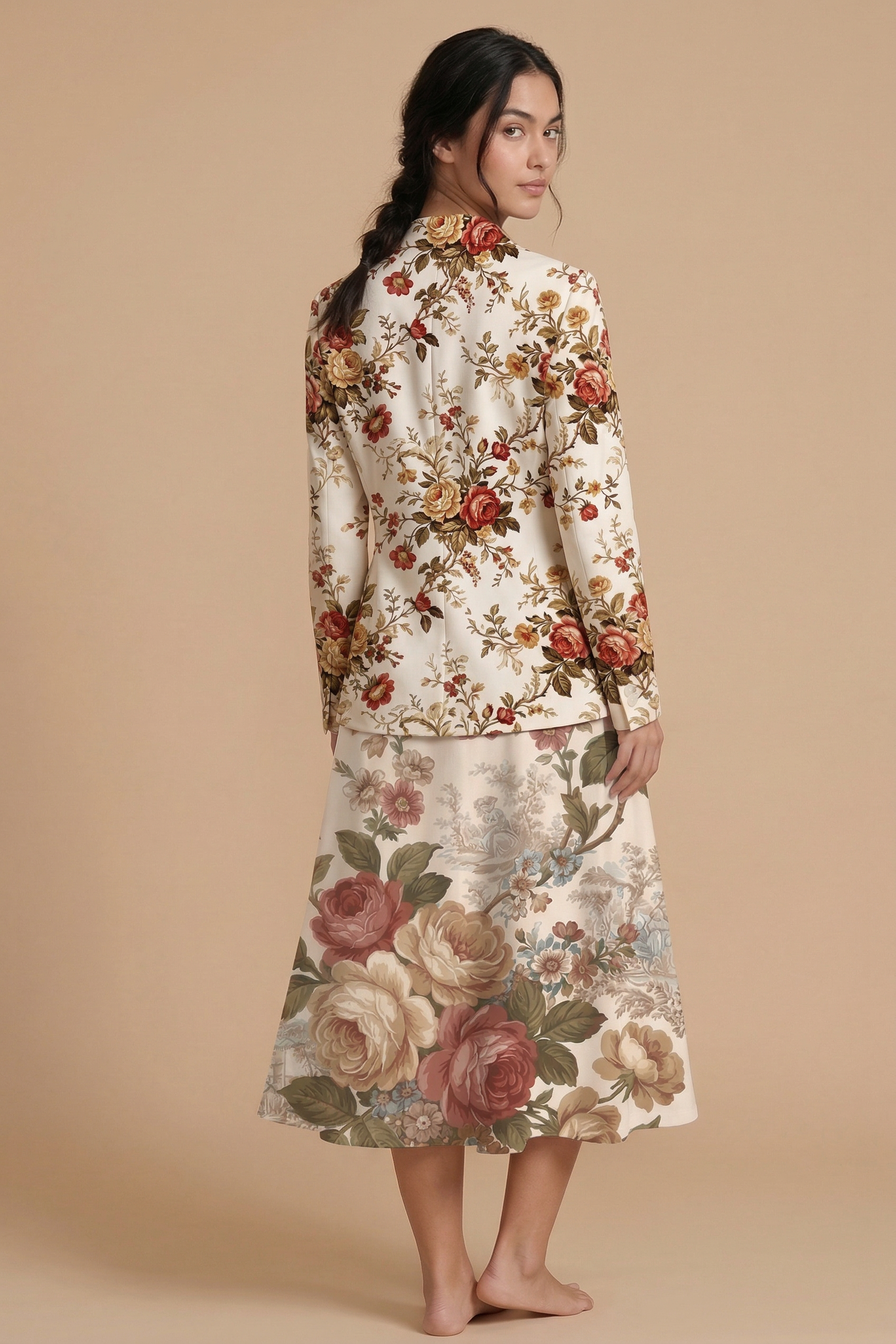 Vintage Floral Blazer + Dress Set — outfit dress back