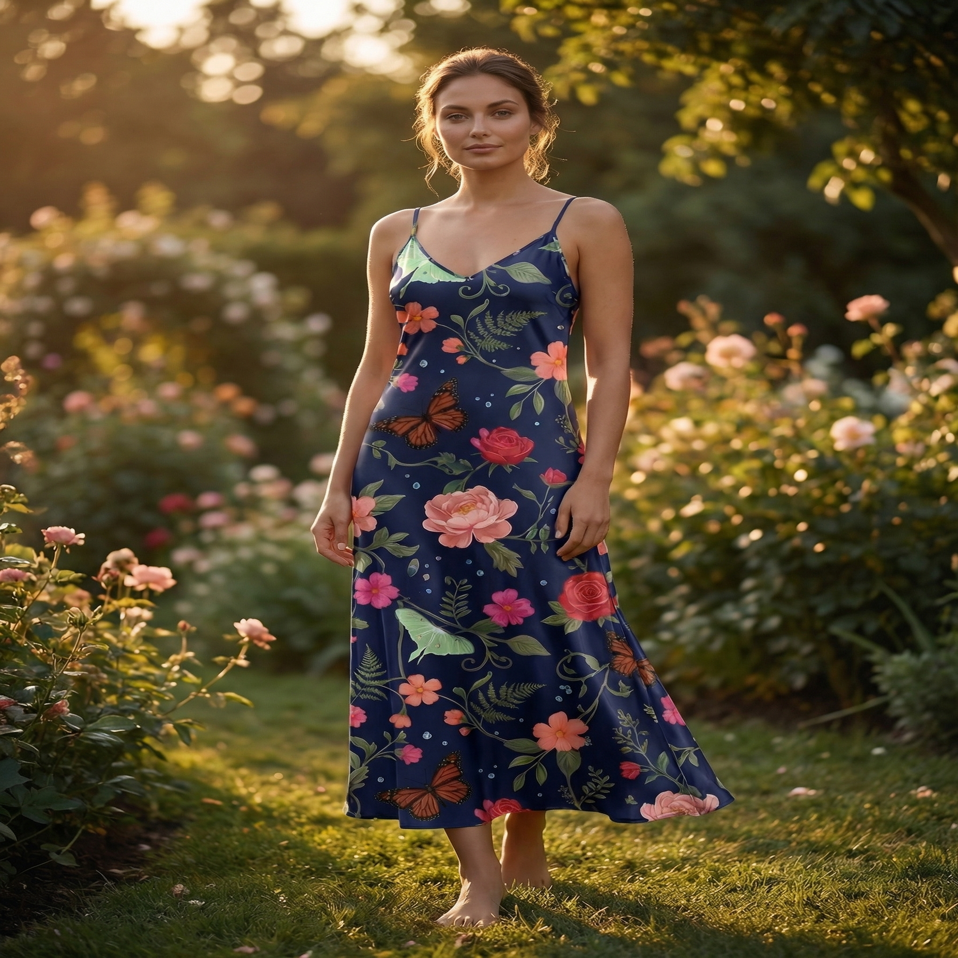 Noir Rose & Butterfly Sleeveless Maxi Dress | All Over Print Dark Floral Fashion — view 4