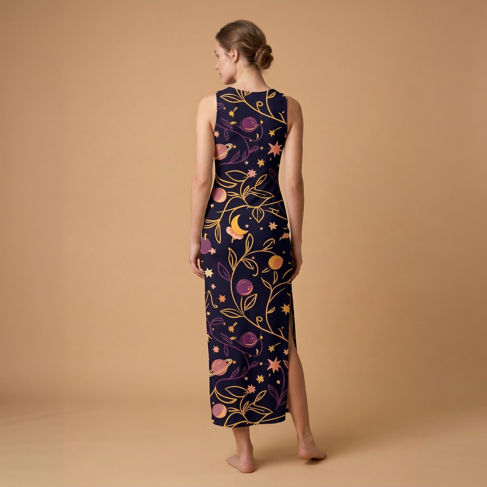 Cosmic Garden Side Slit Dress | All Over Print Celestial Fashion — view 2