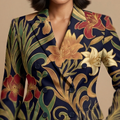 Art Nouveau Dark All-Over Print Casual Blazer | Art Nouveau Women's Bl — closeup detail / blazer front view