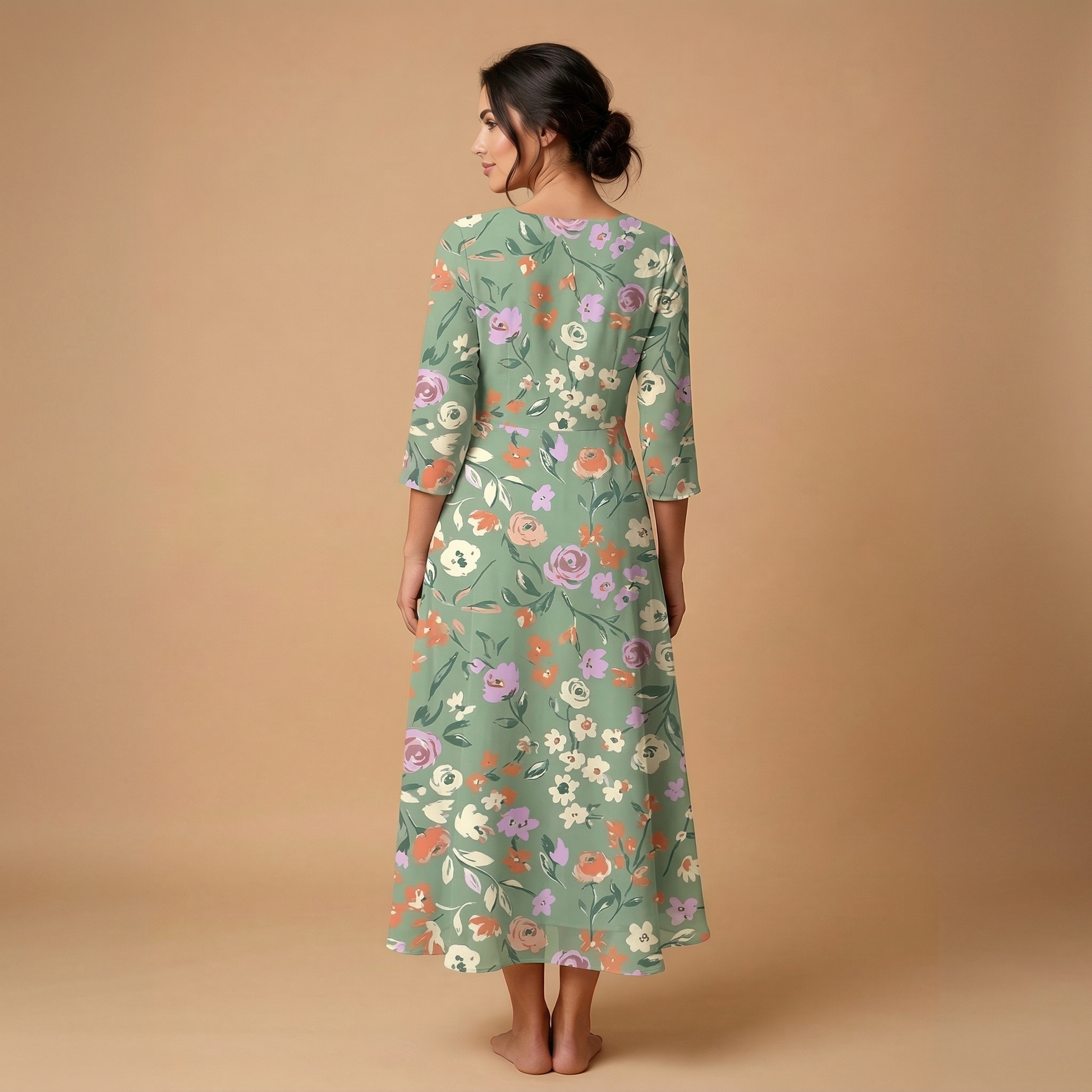Garden Party 3/4 Sleeve Maxi Dress | All Over Print Boho Floral Fashion — view 2