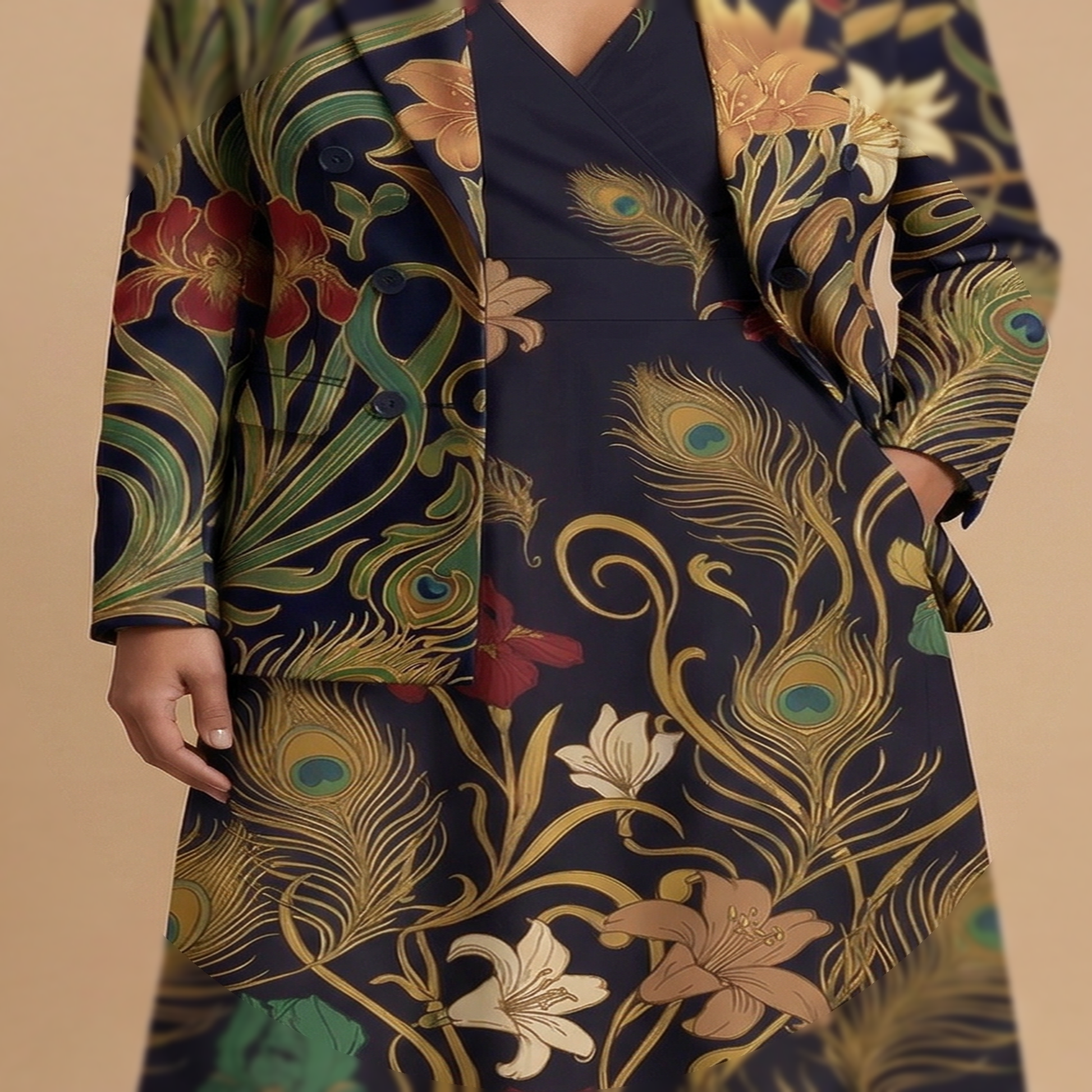 Art Nouveau Dark (Variant A) Blazer + Dress Set | Art Nouveau Matching — fabric detail closeup