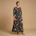 Dark Garden Tapestry 3/4 Sleeve Maxi Dress | All Over Print Dark Floral Fashion — view 3