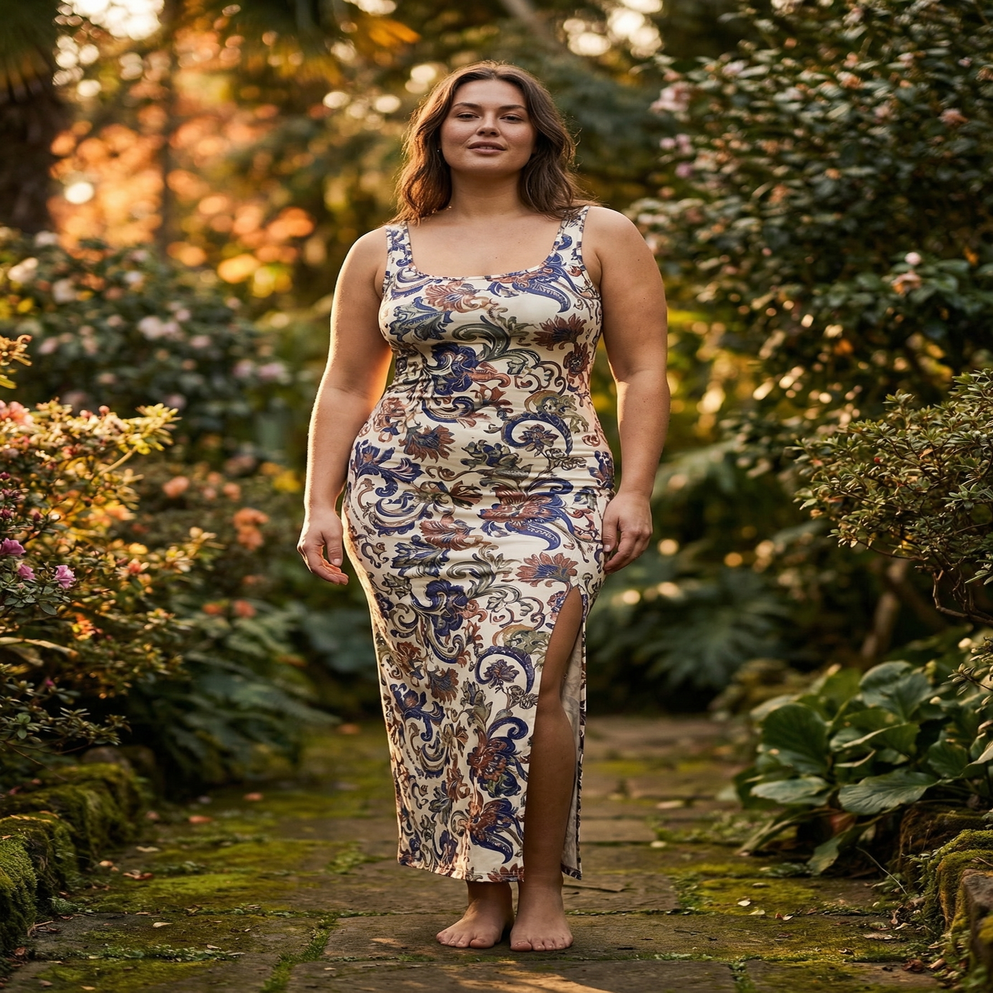 Noir Rose & Butterfly Side Slit Dress | All Over Print Dark Floral Fashion — view 4