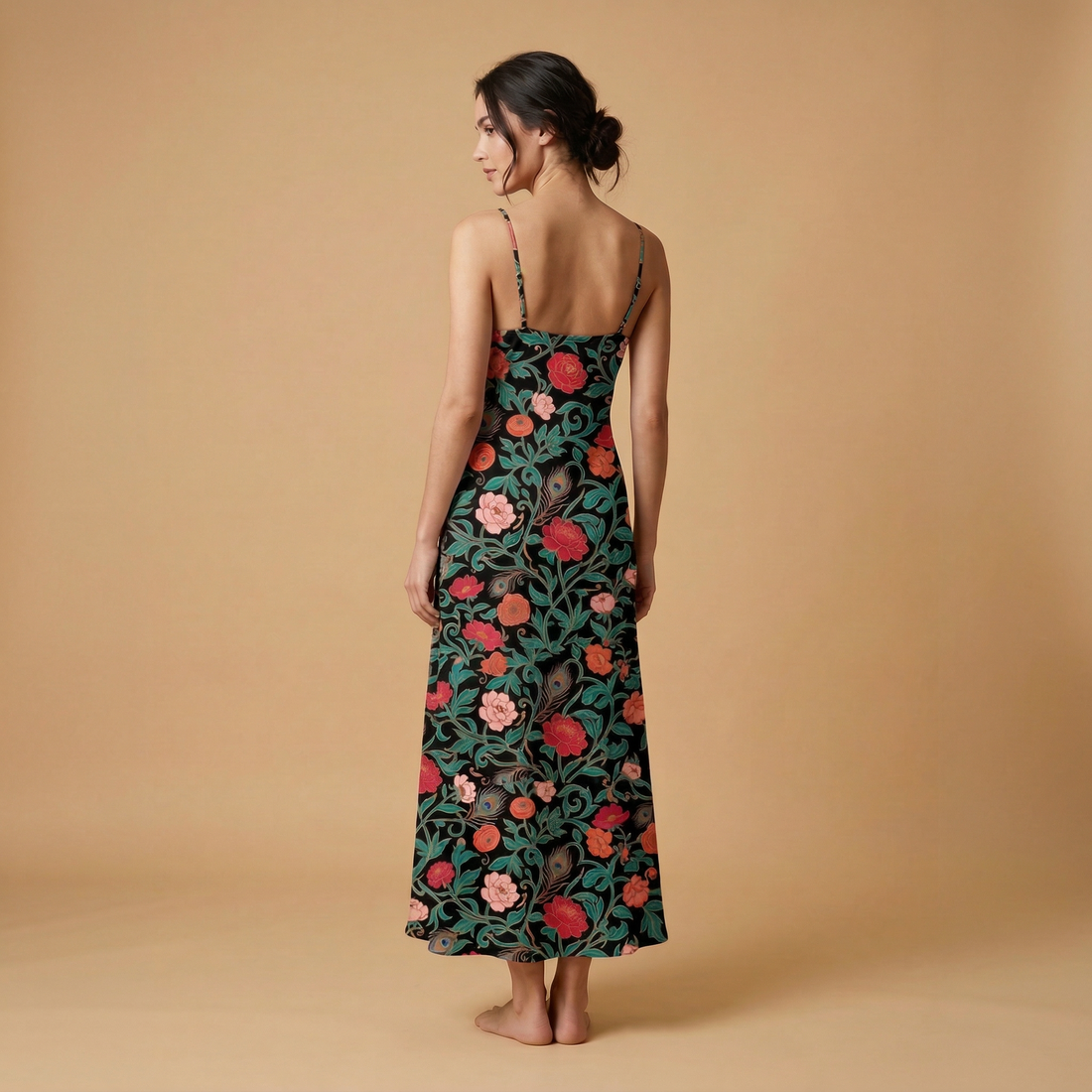 Dark Garden Tapestry Sleeveless Maxi Dress | All Over Print Dark Floral Fashion — view 1