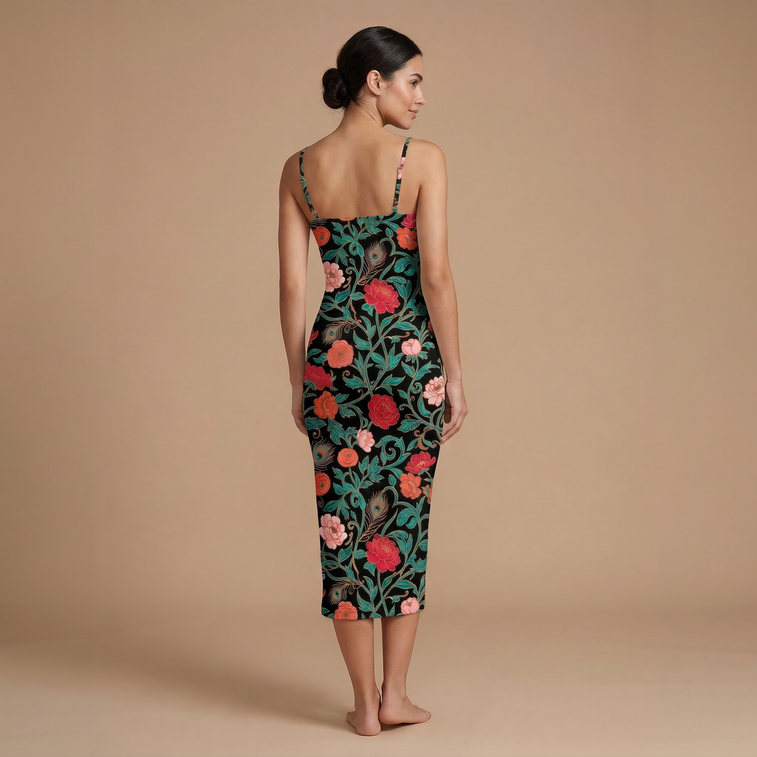 Dark Garden Tapestry Spaghetti Strap Dress | All Over Print Dark Floral Fashion — view 1