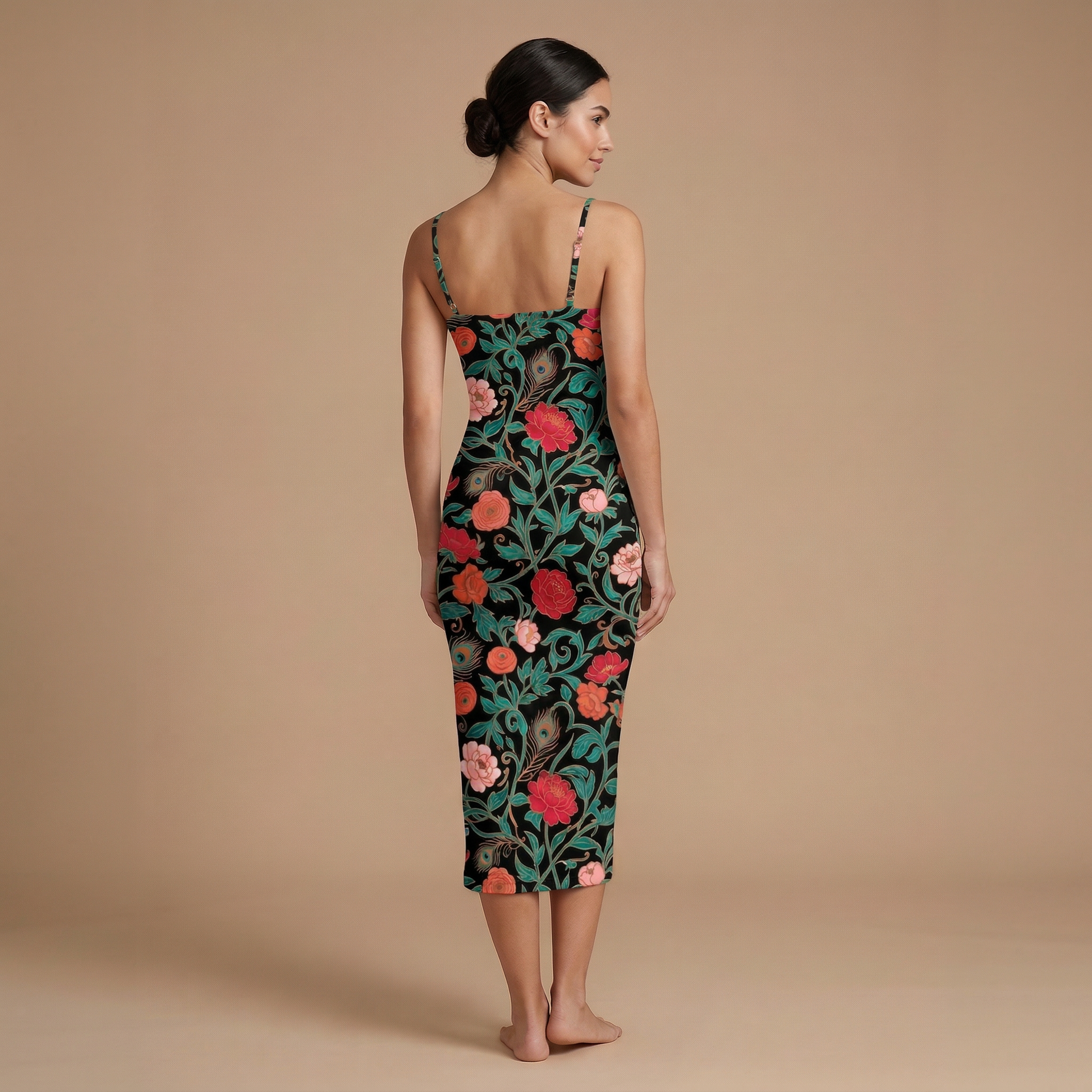 Dark Garden Tapestry Spaghetti Strap Dress | All Over Print Dark Floral Fashion — view 2