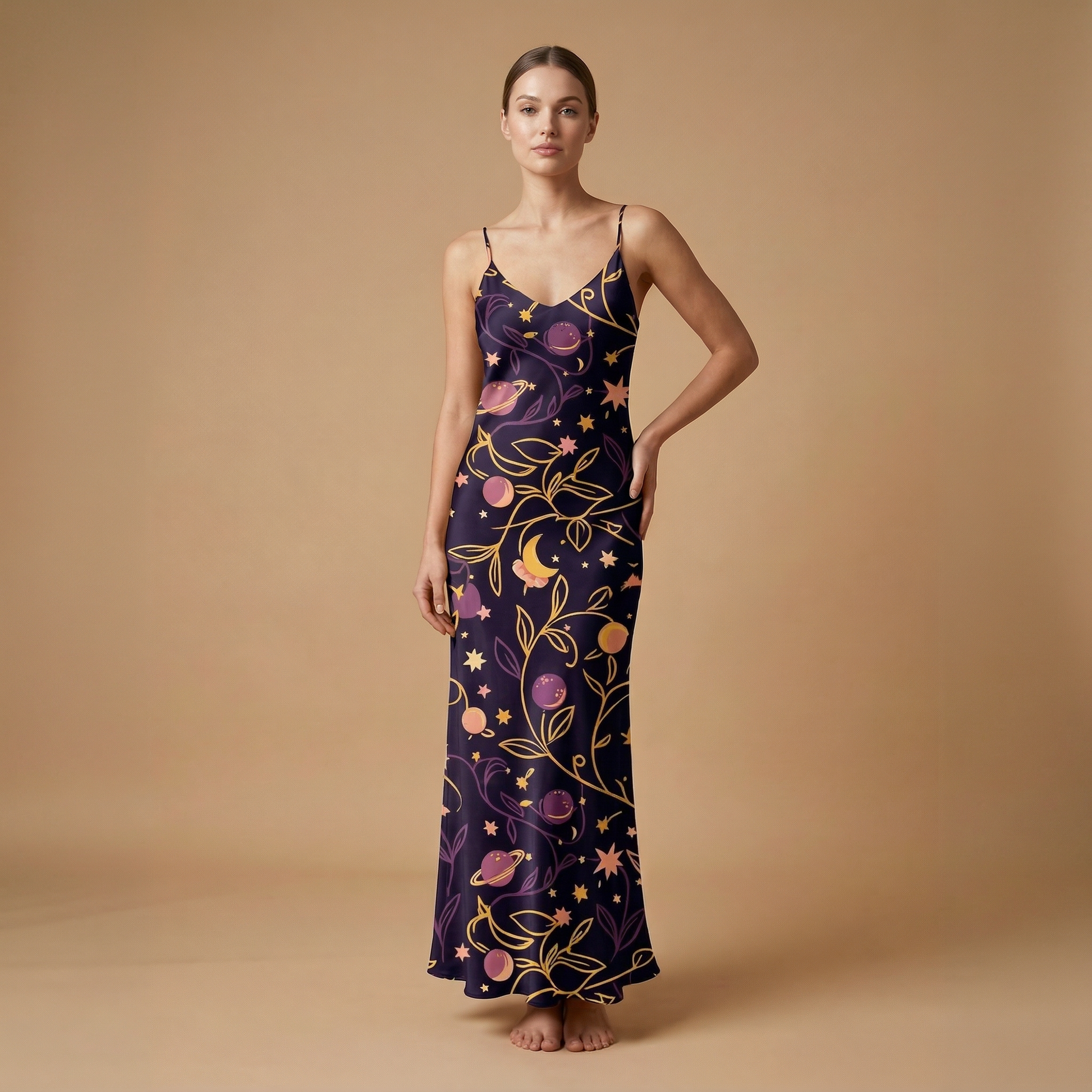 Cosmic Garden Sleeveless Maxi Dress | All Over Print Celestial Fashion — view 1