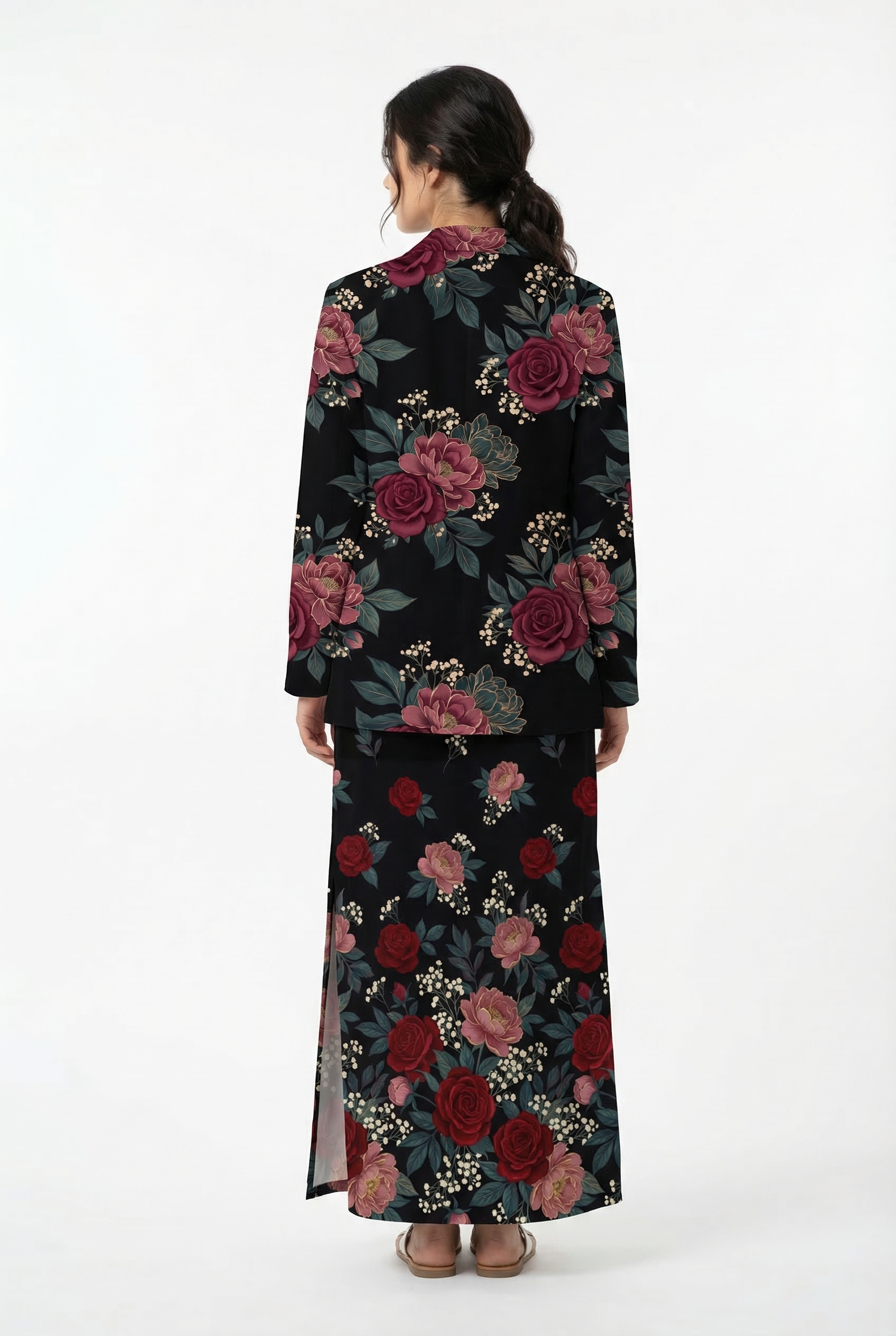 Dark Floral Garden Casual Blazer — mockup back
