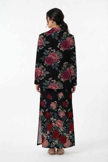 Dark Floral Garden Casual Blazer — mockup back