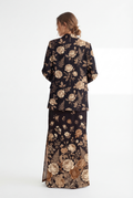Dark Floral Noir V-Neck Midi Dress — mockup back