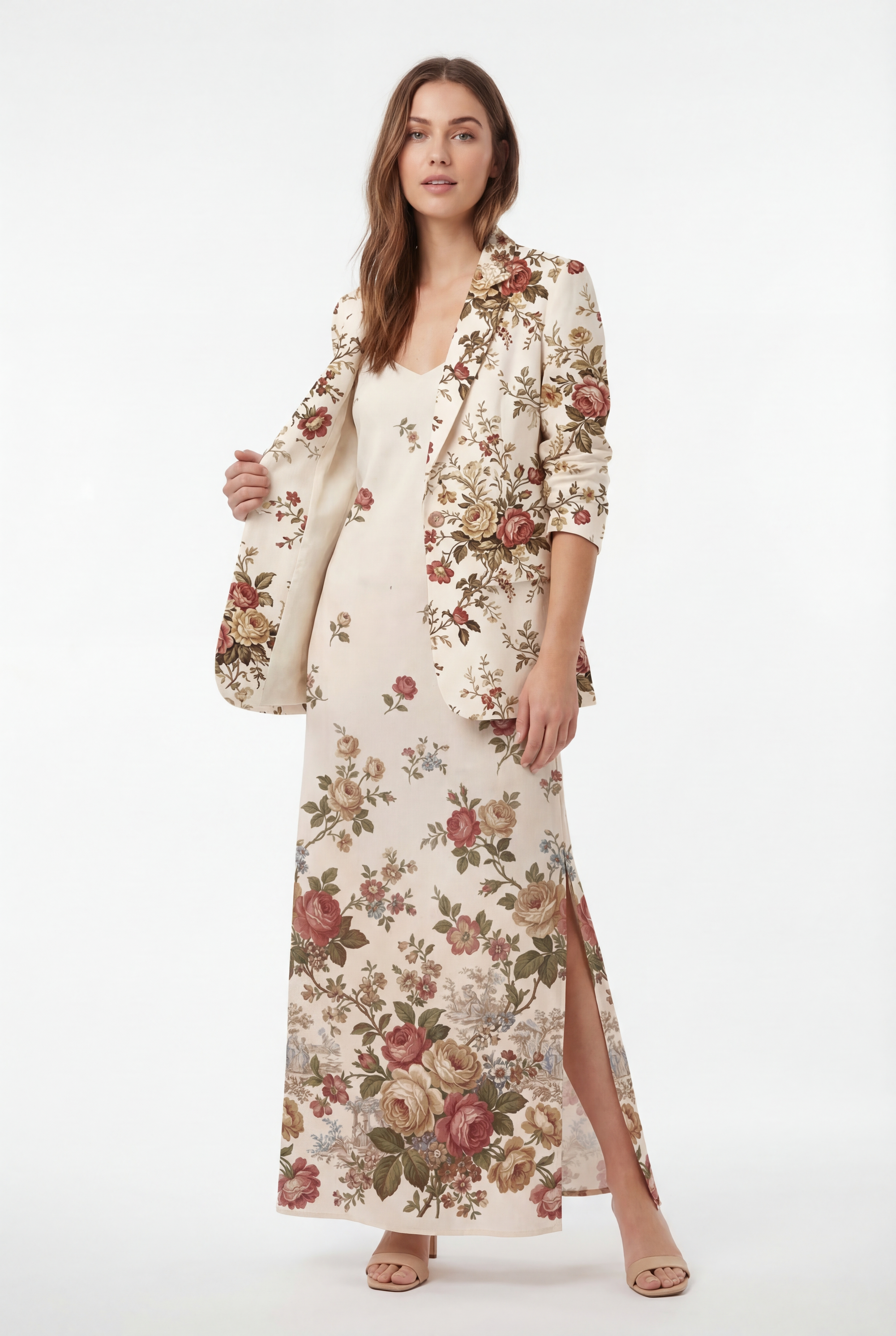 Vintage Floral V-Neck Midi Dress — mockup front