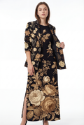 Dark Floral Noir V-Neck Midi Dress — mockup front
