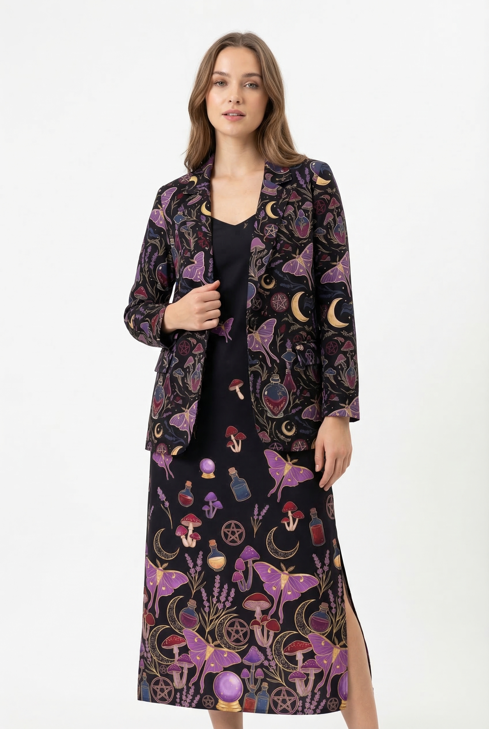 Whimsigoth Midnight Casual Blazer — mockup front