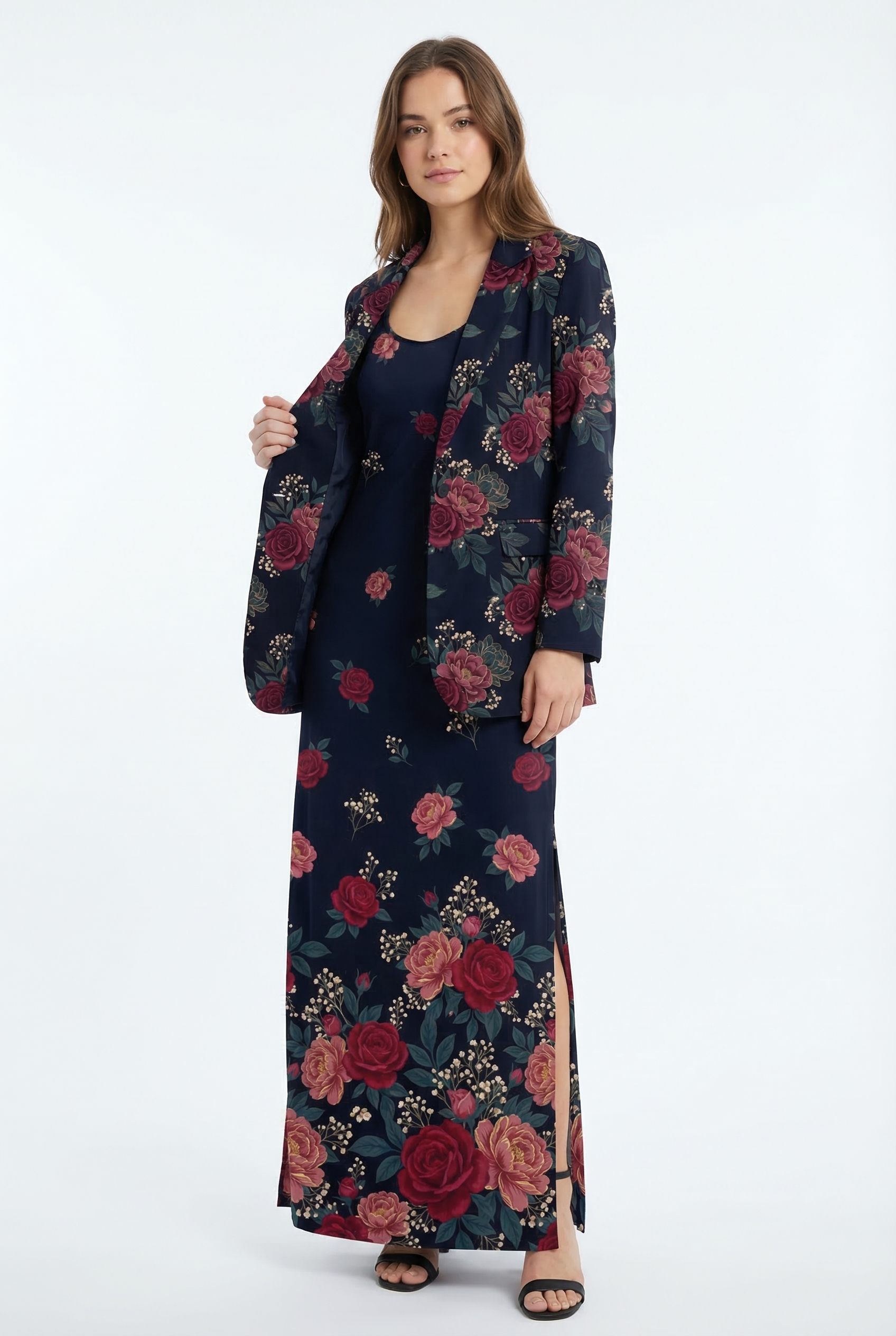 Dark Floral Garden Casual Blazer — mockup front