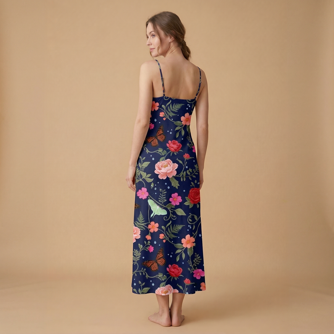 Noir Rose & Butterfly Sleeveless Maxi Dress | All Over Print Dark Floral Fashion — view 1