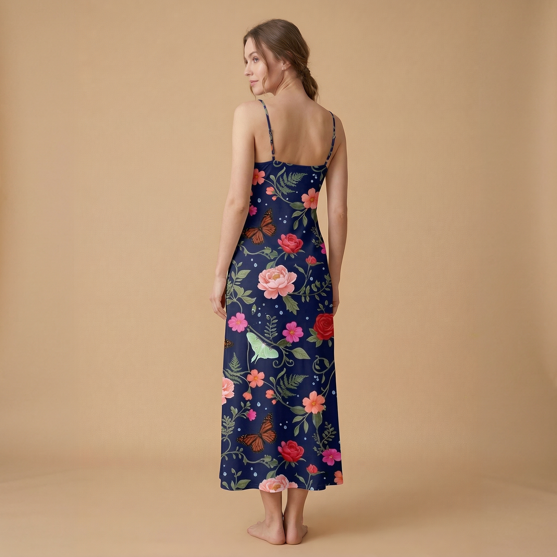 Noir Rose & Butterfly Sleeveless Maxi Dress | All Over Print Dark Floral Fashion — view 2