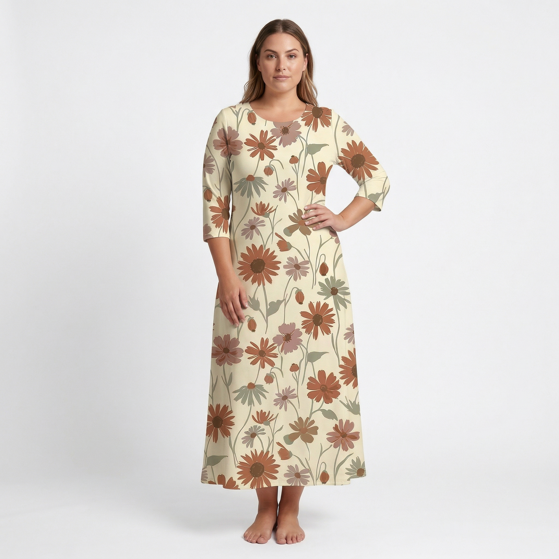 Wildflower Meadow 3/4 Sleeve Maxi Dress | All Over Print Boho Floral Fashion — view 6