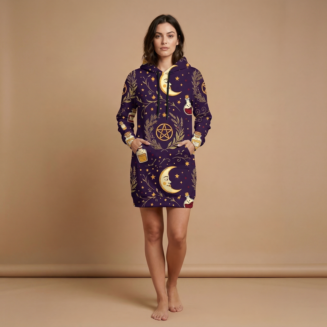 Celestial Witch Hoodie Dress | All Over Print Whimsigoth Fashion — view 1