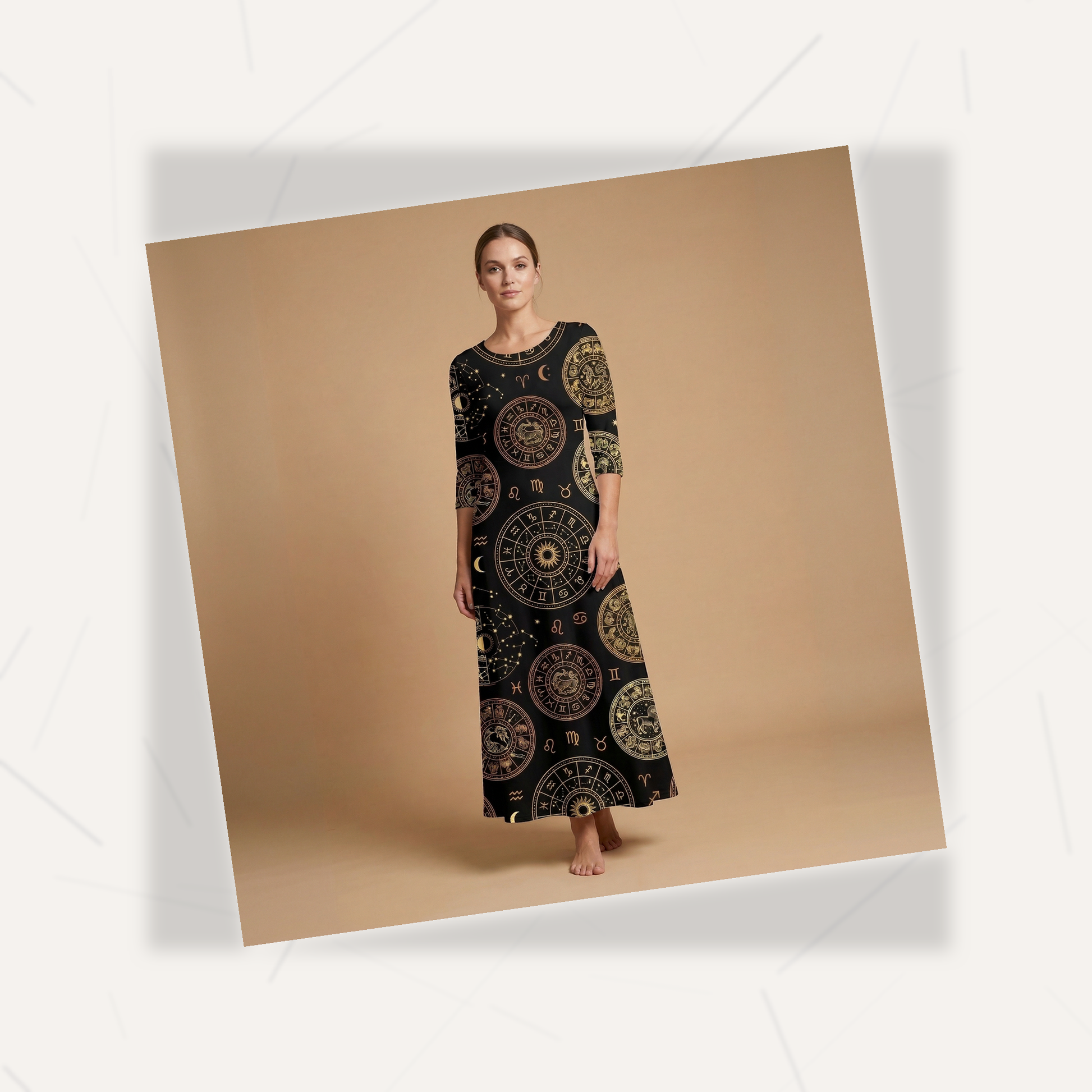 Zodiac Medallion 3/4 Sleeve Maxi Dress | All Over Print Celestial Fashion — view 7