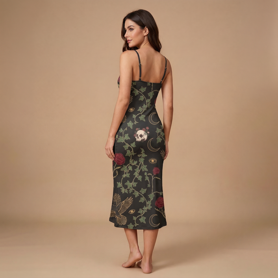 Raven & Roses Spaghetti Strap Dress | All Over Print Whimsigoth Fashion — view 1