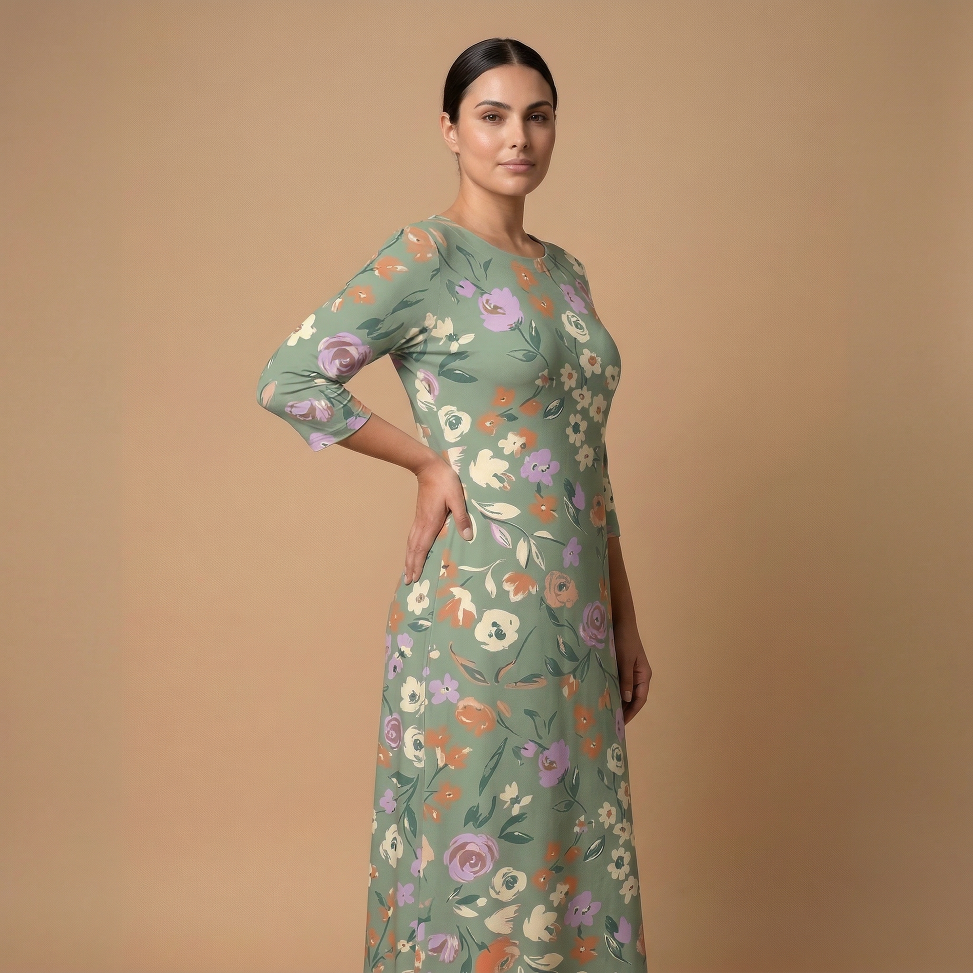 Garden Party 3/4 Sleeve Maxi Dress | All Over Print Boho Floral Fashion — view 3