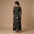 Raven & Roses 3/4 Sleeve Maxi Dress | All Over Print Whimsigoth Fashion — view 2