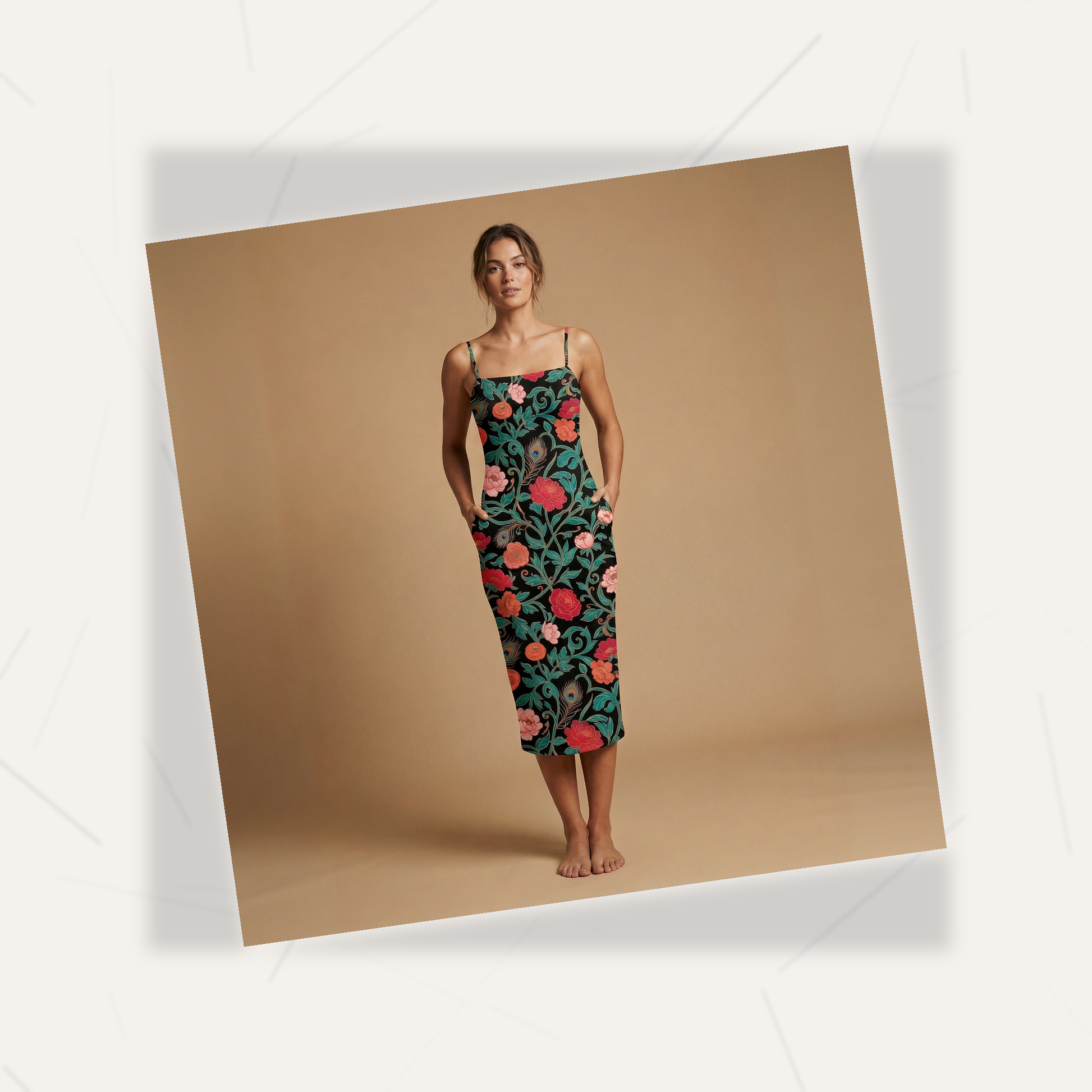 Dark Garden Tapestry Spaghetti Strap Dress | All Over Print Dark Floral Fashion — view 7