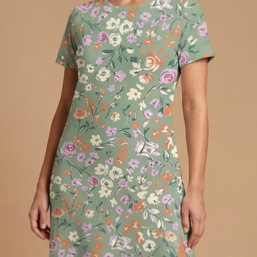 Garden Party side slit dress movement shot - boho floral sublimation print dress