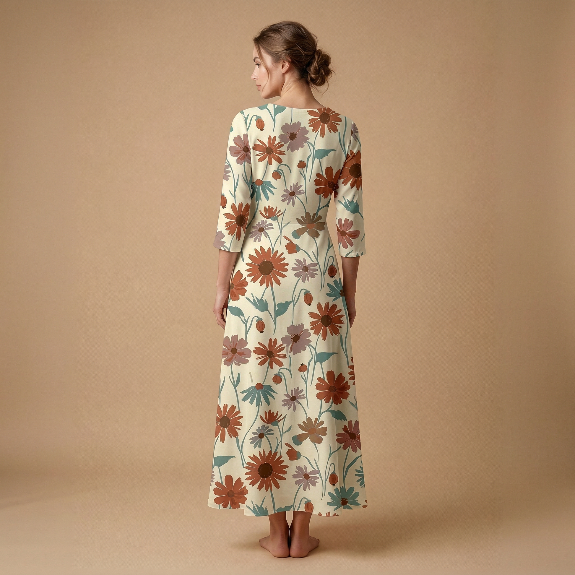 Wildflower Meadow 3/4 Sleeve Maxi Dress | All Over Print Boho Floral Fashion — view 2
