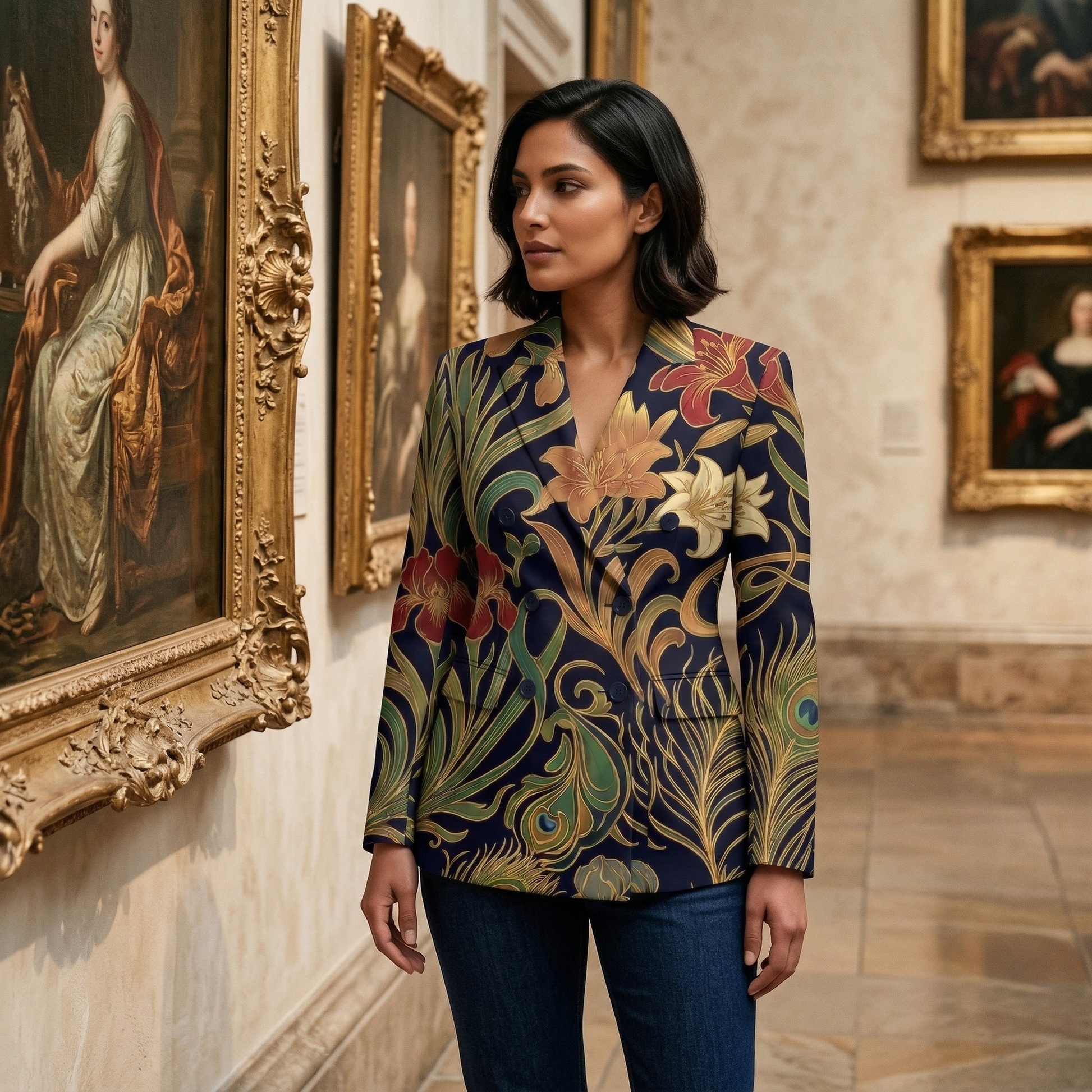 Art Nouveau Dark All-Over Print Casual Blazer | Art Nouveau Women's Bl — dress front view