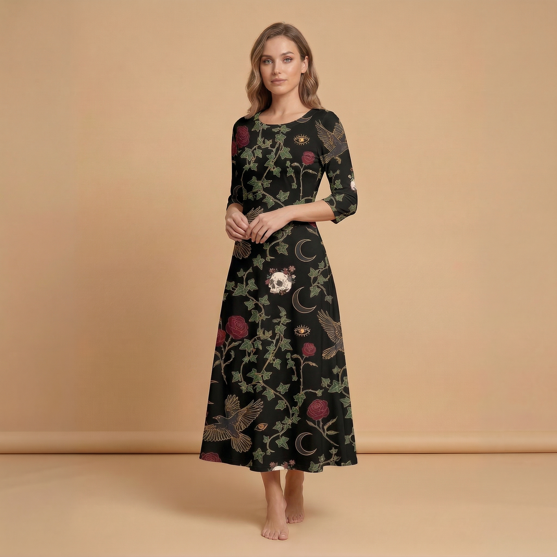 3 4 sleeve maxi dress Raven & Roses 3/4 Sleeve Maxi Dress