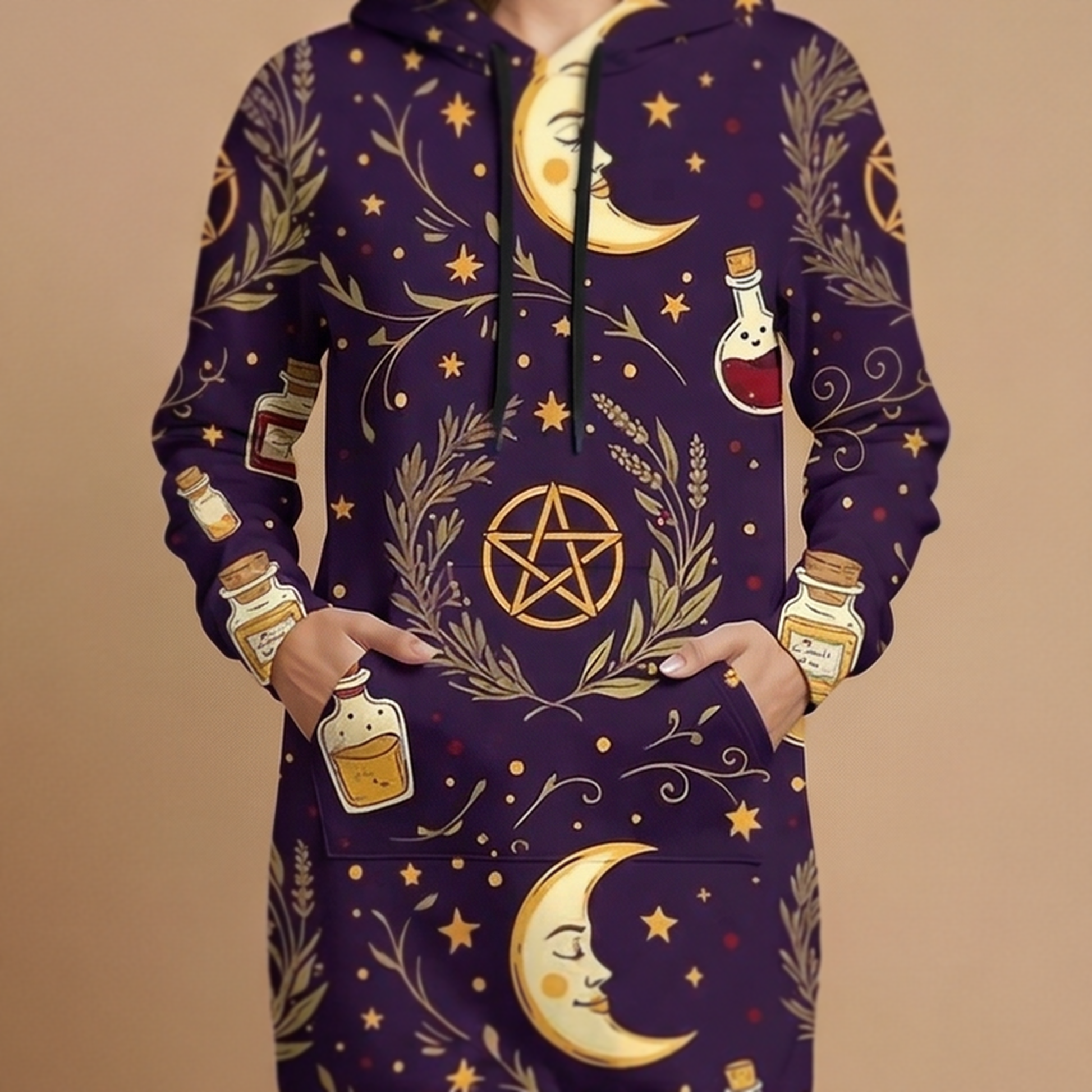 Celestial Witch Hoodie Dress | All Over Print Whimsigoth Fashion — view 5